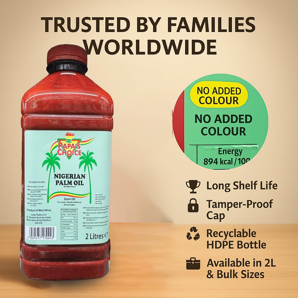 Africa Select Nigerian Palm Oil 1L - Papa’s Choice, No Added Colour, Rich Red Oil for African Recipes