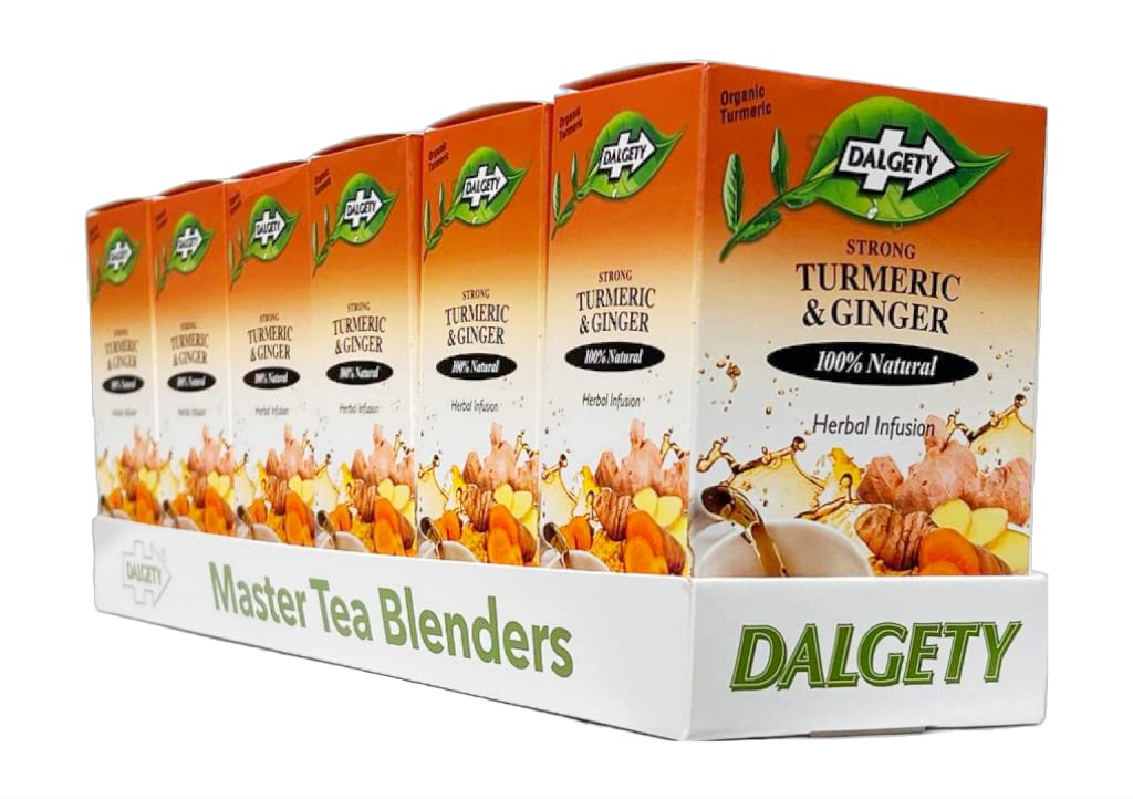 Dalgety Pure Turmeric and Ginger Tea Bags 6 Pack, Herbal Infusion, All Natural, Turmeric Tea Bags for Inflammation - Delicious, Packed with Unique Health Benefits, Caffeine Free (Total 108 Teabags)