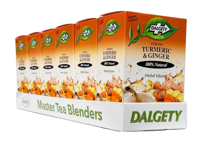 Dalgety Pure Turmeric and Ginger Tea Bags 6 Pack, Herbal Infusion, All Natural, Turmeric Tea Bags for Inflammation - Delicious, Packed with Unique Health Benefits, Caffeine Free (Total 108 Teabags)
