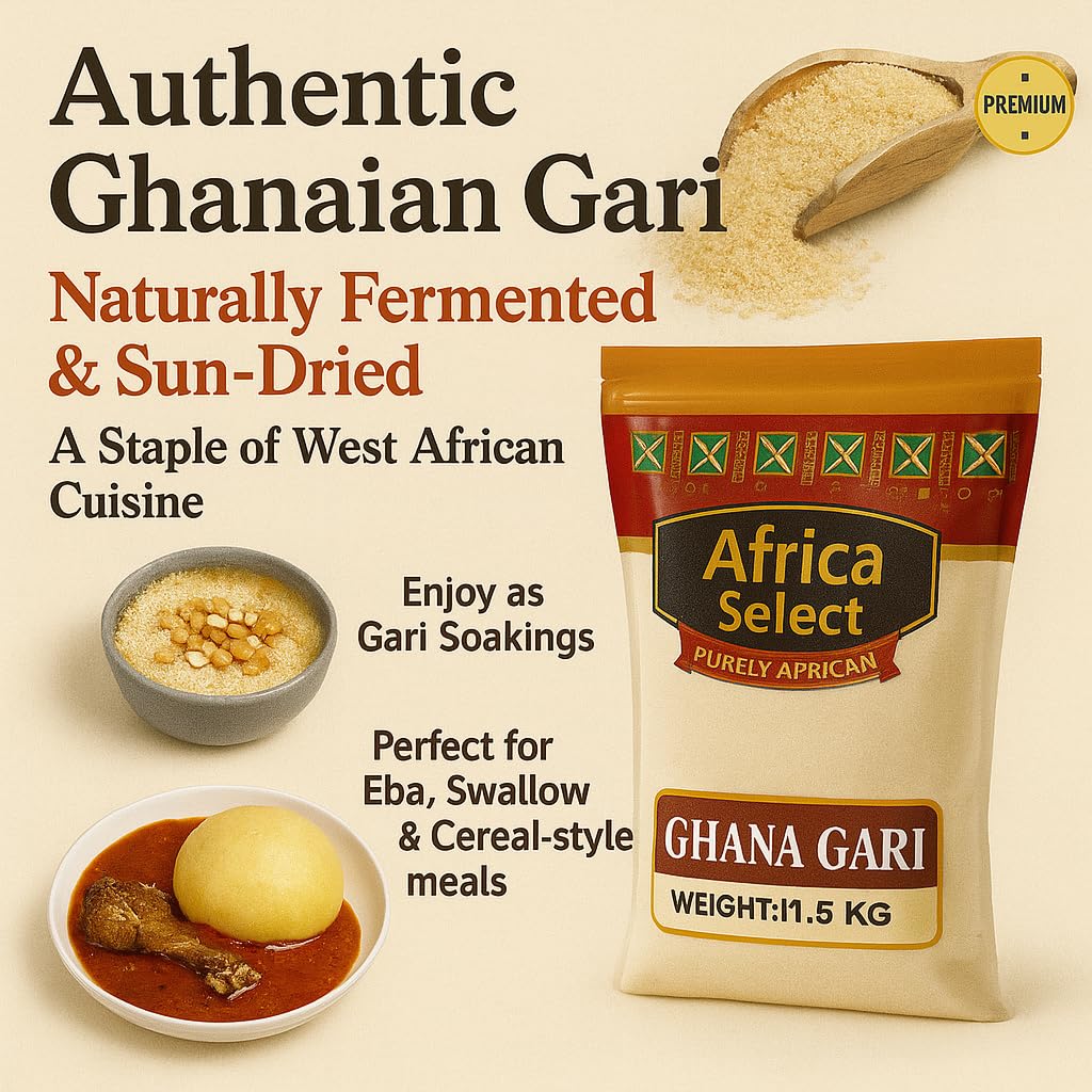 Africa Select Ghana Gari 1.5kg | Premium Fermented Cassava Granules for Eba, Fufu & African Cuisine