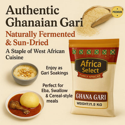 Africa Select Ghana Gari 1.5kg | Premium Fermented Cassava Granules for Eba, Fufu & African Cuisine