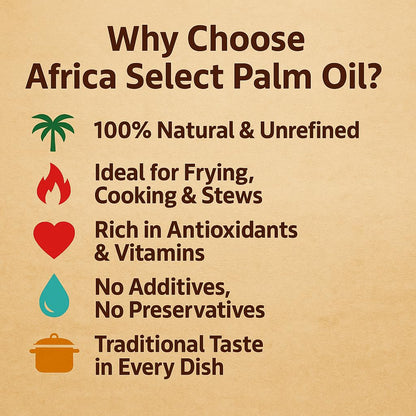 Africa Select Nigerian Palm Oil 1L - Papa’s Choice, No Added Colour, Rich Red Oil for African Recipes