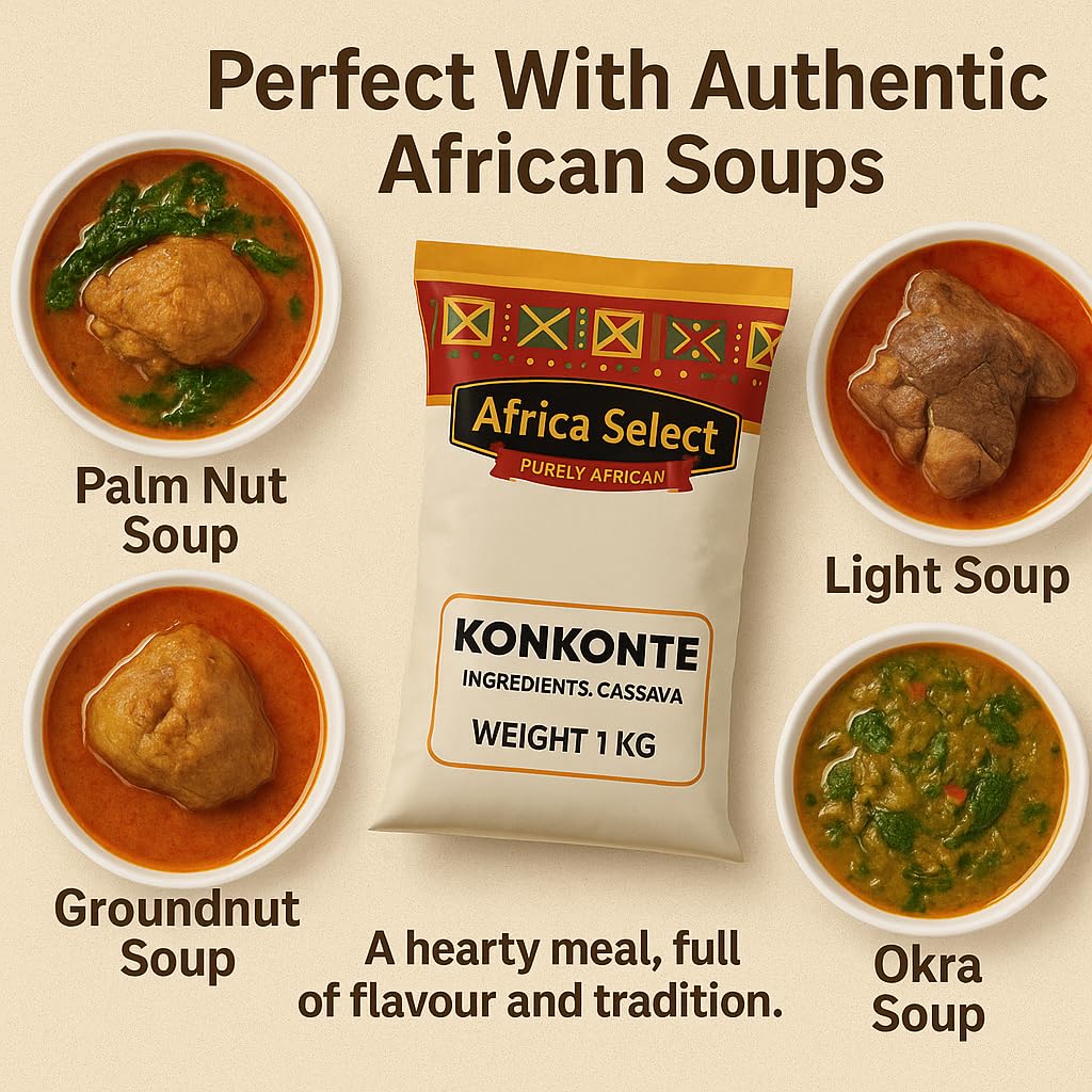 Africa Select Konkonte 2kg | Premium Brown Cassava Flour for Traditional African Cuisine | Family Pack