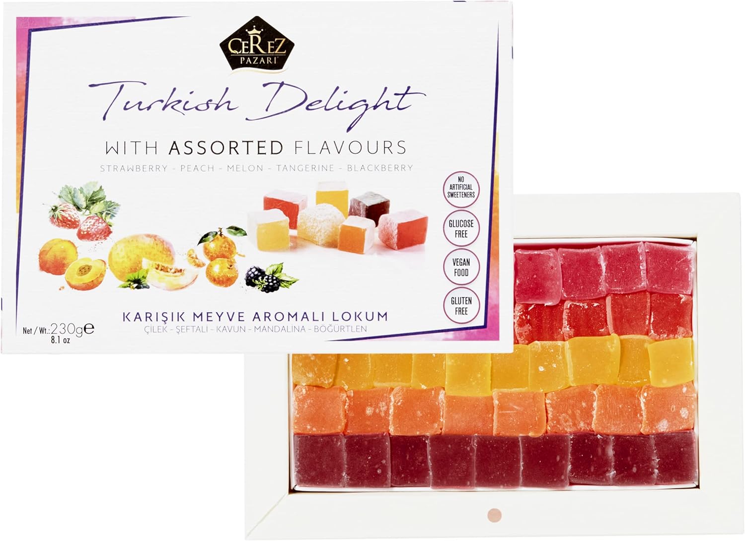 Turkish Delight White Box Strawberry, Peach, Melon, Tangerine, Blackberry Flavours 230g-2