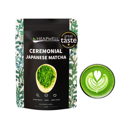 Heapwell Matcha Powder - 50g | High Grade Japanese Premium Green Tea Powder | Great Taste Award Winner | Perfect for Tea, Lattes & Smoothies | Contains L-Theanine & Antioxidants | Vegan & Gluten-Free