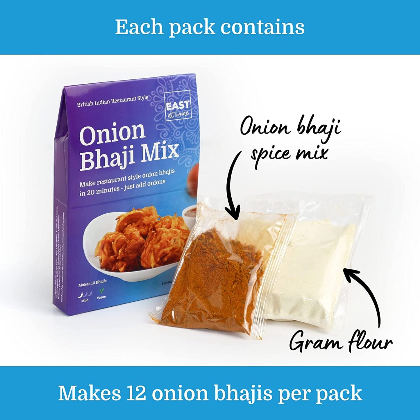 Onion Bhaji Mix | 1 x 80g Pack | Make Restaurant Quality Onion Bhajis in 20 Minutes | Makes 12 Bhajis | East at Home