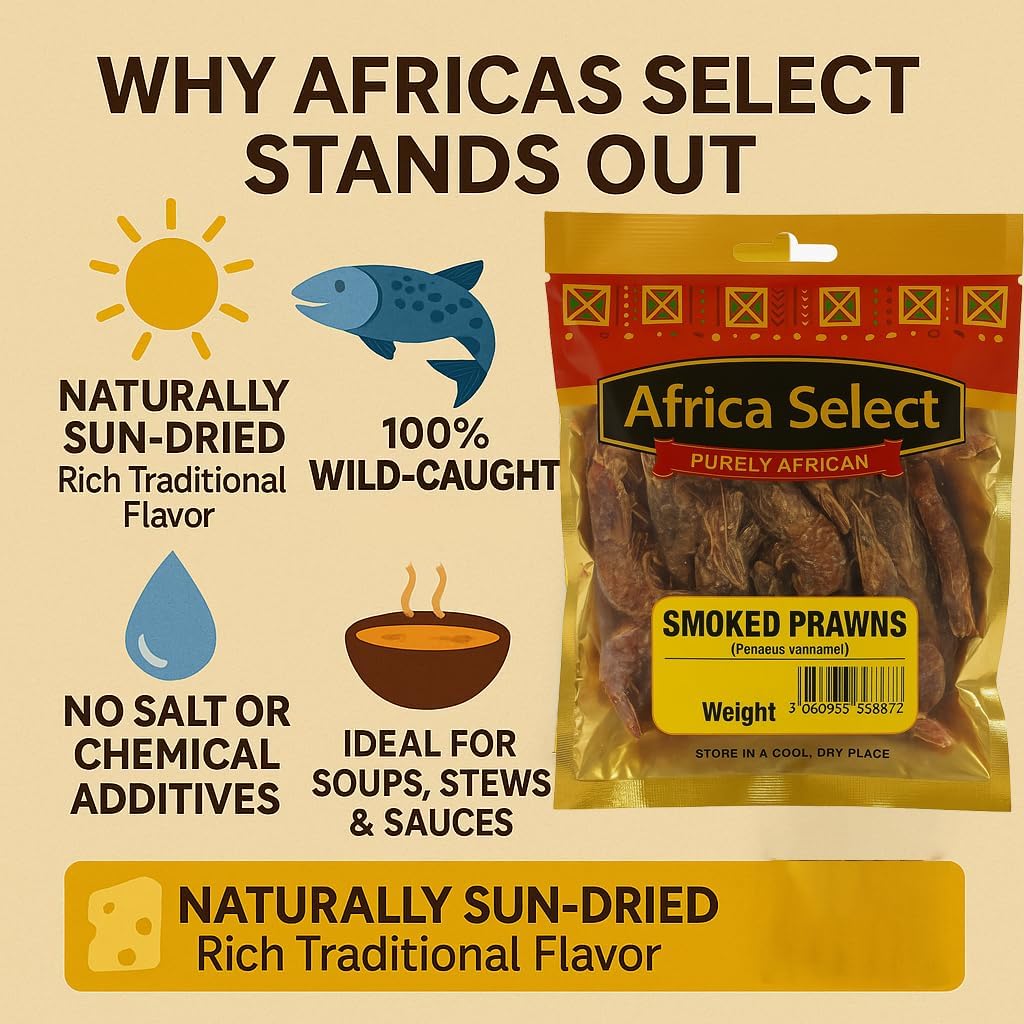 Africa Select Dried Smoked Prawns 4x 40g | Penaeus vannamei | Bold Seafood Flavour 160g