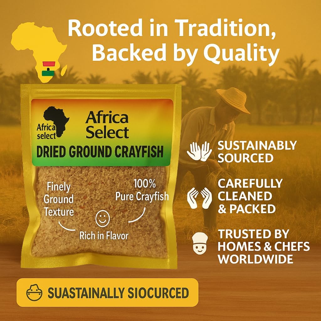 AFRICA SELECT Premium Ground Prawns (Crayfish) Powder 210g – (3 x 70g Pack) – 100% Natural Dried Seafood Seasoning – Protein-Rich Umami Flavour Enhancer for Egusi, Jollof Rice & Traditional Soups