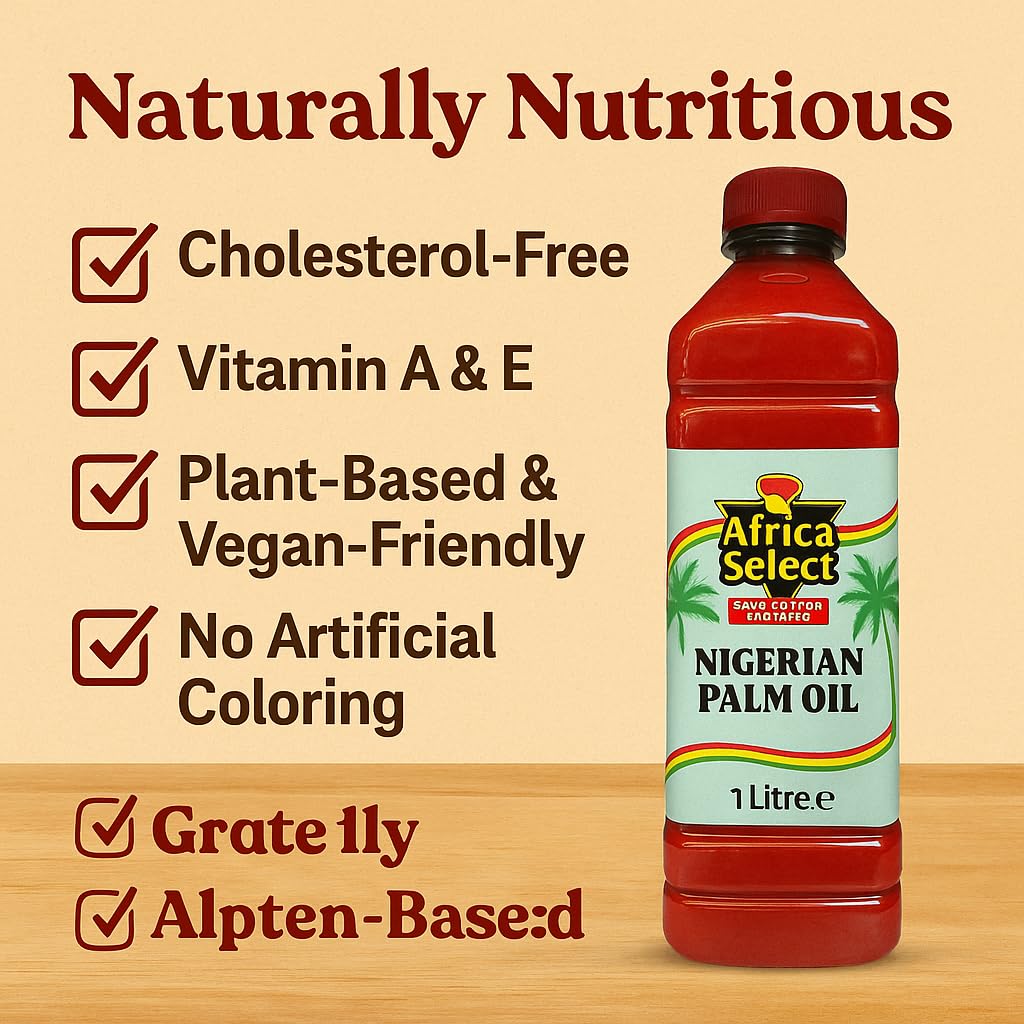 Africa Select Nigerian Palm Oil 1L - Papa’s Choice, No Added Colour, Rich Red Oil for African Recipes