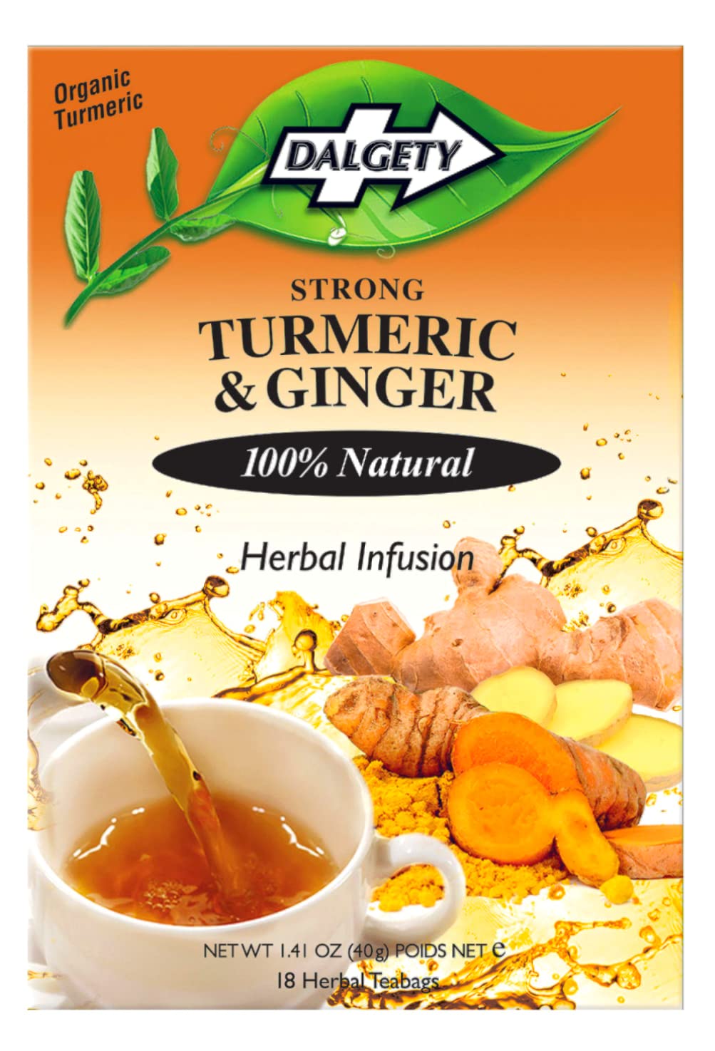 Dalgety Pure Turmeric and Ginger Tea Bags 6 Pack, Herbal Infusion, All Natural, Turmeric Tea Bags for Inflammation - Delicious, Packed with Unique Health Benefits, Caffeine Free (Total 108 Teabags)