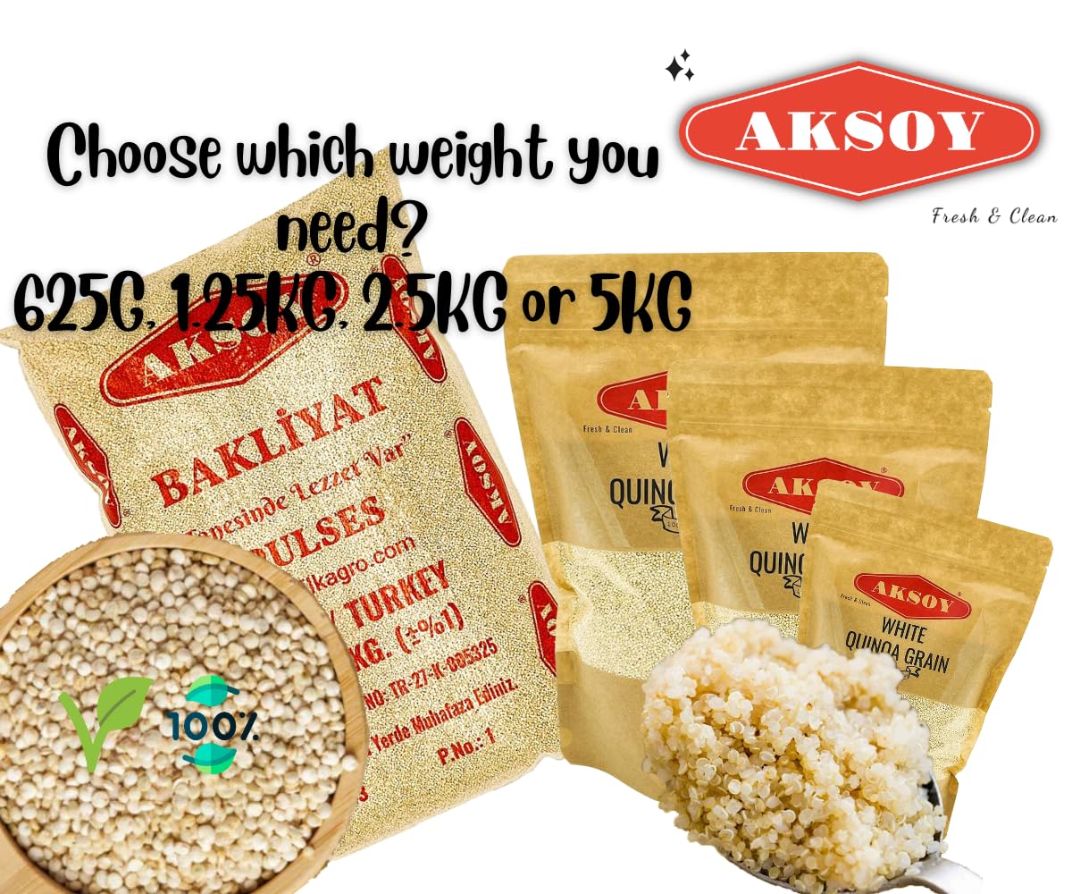 White Quinoa 5KG | Whole Grain Quinoa - Ready to Cook Food for Oats and Seeds Recipes - Nutritious Meal with Essential Vitamins, Protein, and Fiber, Perfect for Salads