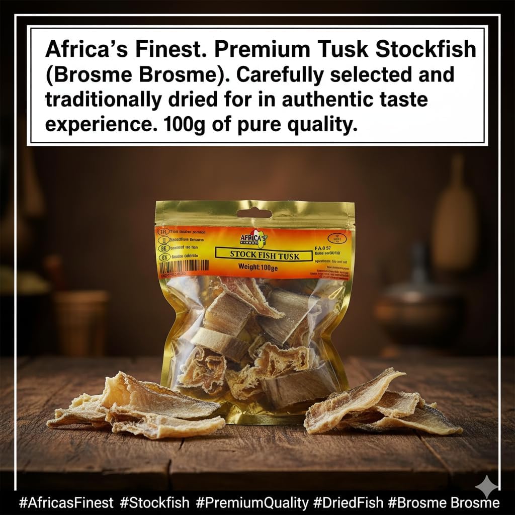 Africa Select 200G Stockfish Steak Pack of 2 X 100g - Premium Tusk (Brosme Brosme) Dried Fish Cuts for African Soups & Stews