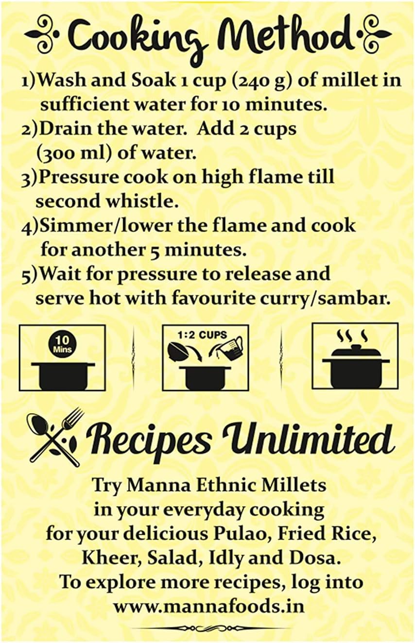 Manna Millets - Natural Grains Combo Pack of 4 | Kodo 500g, Little 500g, Proso 500g, Barnyard 500g | Nutrient Powerhouse, High Protein & 100% More Fibre Than Rice