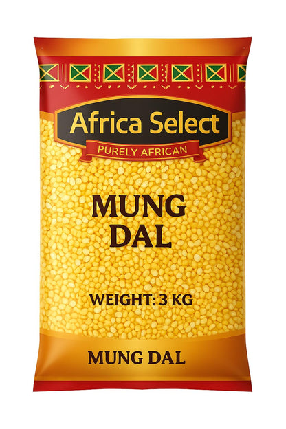 Africa Select Mung Dal 3kg | Premium Split Mung Beans for Soups, Curries, Khichdi & Salads | Family-Size Resealable Pack