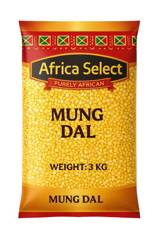 Africa Select Mung Dal 3kg | Premium Split Mung Beans for Soups, Curries, Khichdi & Salads | Family-Size Resealable Pack