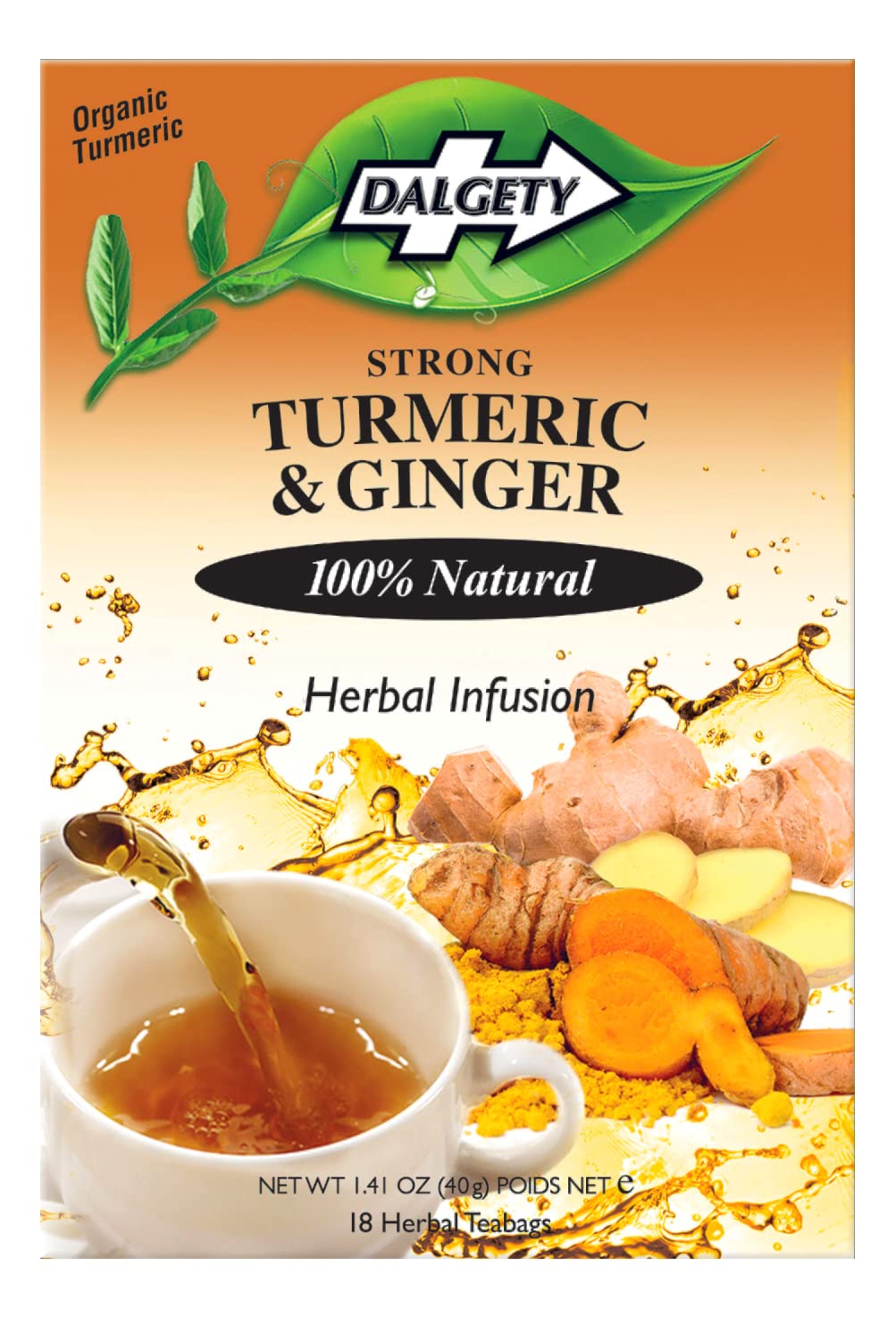 Dalgety Pure Turmeric and Ginger Tea Bags 6 Pack, Herbal Infusion, All Natural, Turmeric Tea Bags for Inflammation - Delicious, Packed with Unique Health Benefits, Caffeine Free (Total 108 Teabags)