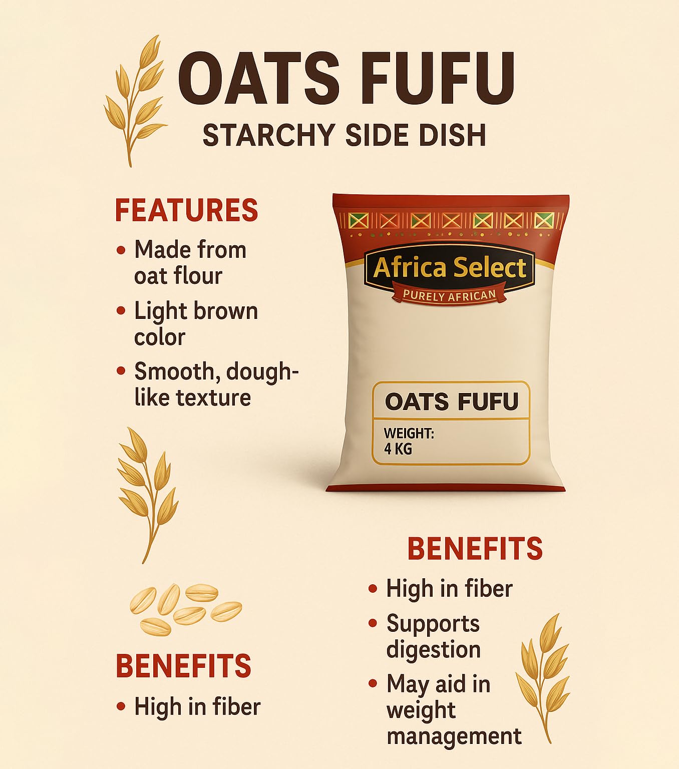 Africa Select Oats Fufu 1.5kg | Premium Oat-Based Fufu Flour for Healthy Swallow Meals