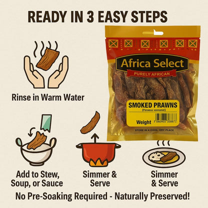 Africa Select Dried Smoked Prawns 4x 40g | Penaeus vannamei | Bold Seafood Flavour 160g