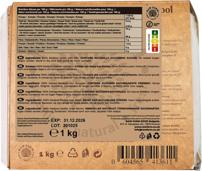 Raw Farm - Raw Fresh Medjool Dates 1 kg – Large Size, Naturally Sweet & Juicy, No Added Sugar, Preservatives or Additives, Premium Quality Vegan Snack