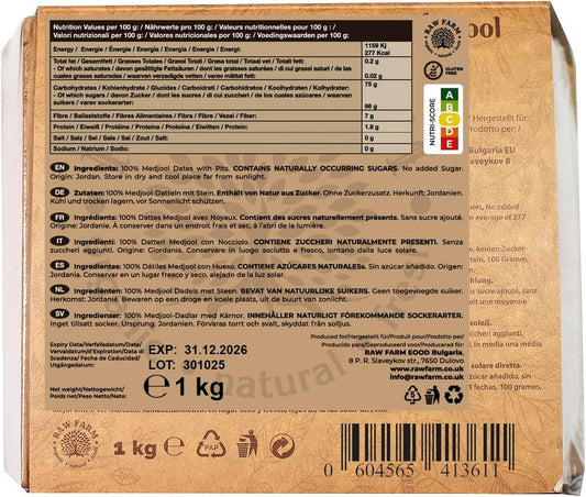 Raw Farm - Raw Fresh Medjool Dates 1 kg – Large Size, Naturally Sweet & Juicy, No Added Sugar, Preservatives or Additives, Premium Quality Vegan Snack