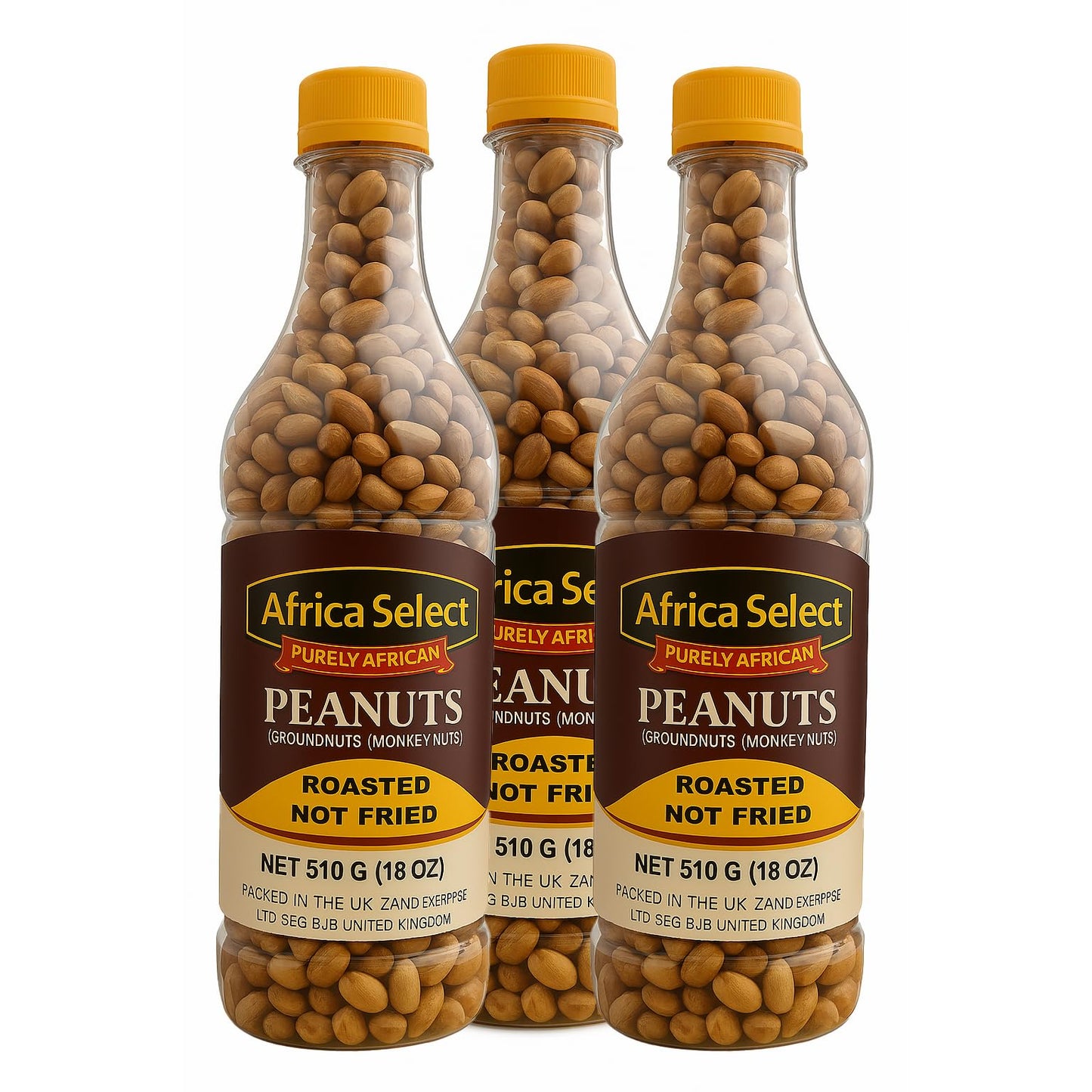 Africa Select Roasted Peanuts Big Bottle 510g x 3 | Premium Crunchy Peanuts | Multipack
