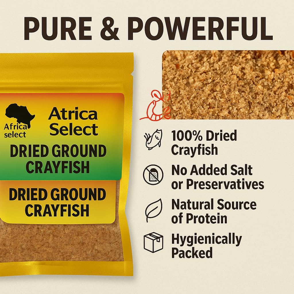 AFRICA SELECT Premium Ground Prawns (Crayfish) Powder 210g – (3 x 70g Pack) – 100% Natural Dried Seafood Seasoning – Protein-Rich Umami Flavour Enhancer for Egusi, Jollof Rice & Traditional Soups