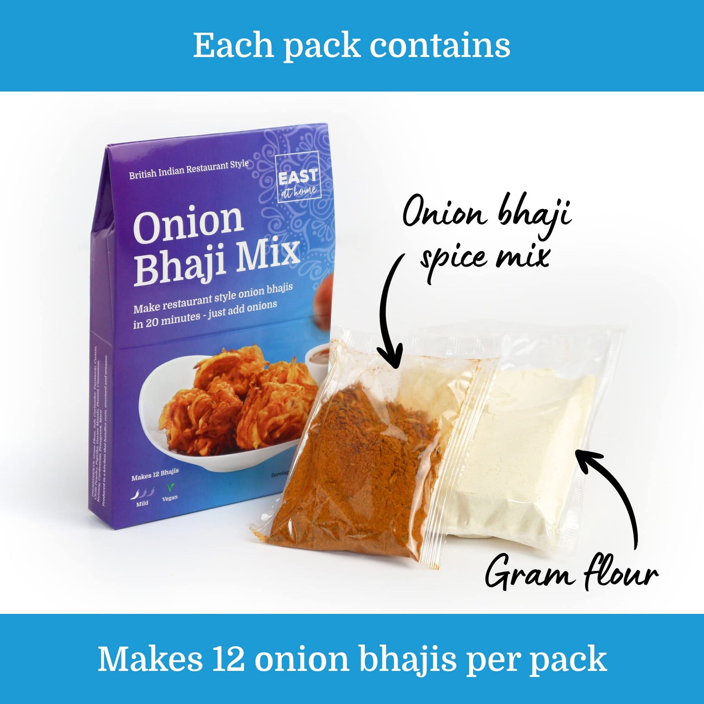 Onion Bhaji Mix | 1 x 80g Pack | Make Restaurant Quality Onion Bhajis in 20 Minutes | Makes 12 Bhajis | East at Home