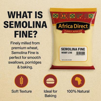 Africa Select 1.5kg Fine Semolina - Smooth Durum Wheat for Semovita, Fufu and Nigerian Cuisine