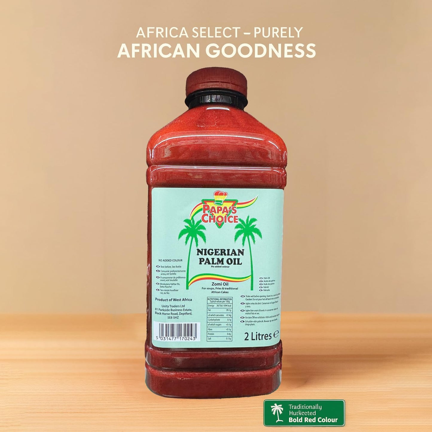 Africa Select Nigerian Palm Oil 1L - Papa’s Choice, No Added Colour, Rich Red Oil for African Recipes