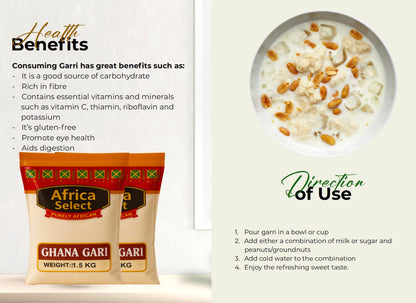 Africa Select Ghana Gari 1.5kg | Premium Fermented Cassava Granules for Eba, Fufu & African Cuisine