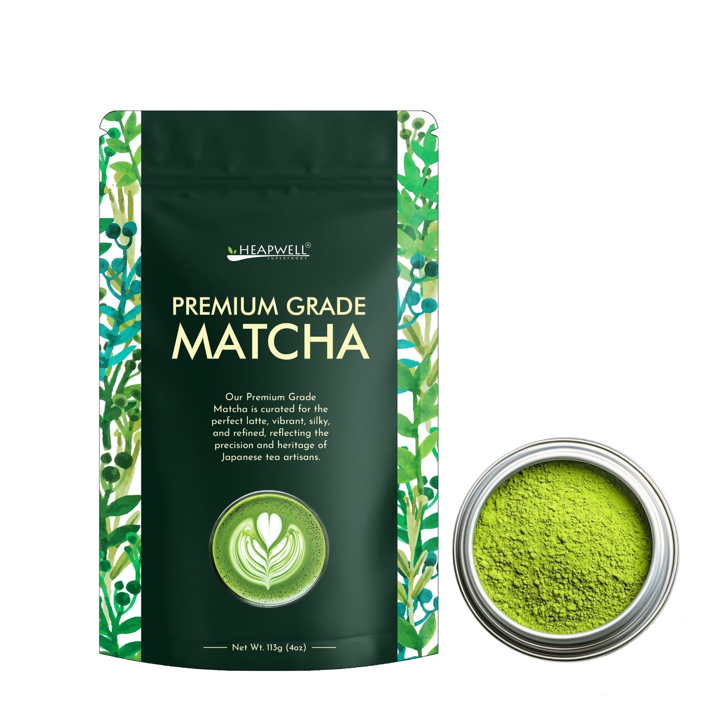 Heapwell Matcha Powder - 50g | High Grade Japanese Premium Green Tea Powder | Great Taste Award Winner | Perfect for Tea, Lattes & Smoothies | Contains L-Theanine & Antioxidants | Vegan & Gluten-Free