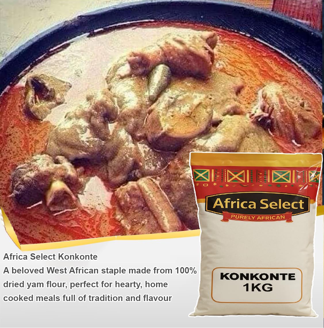 Africa Select Konkonte 2kg | Premium Brown Cassava Flour for Traditional African Cuisine | Family Pack