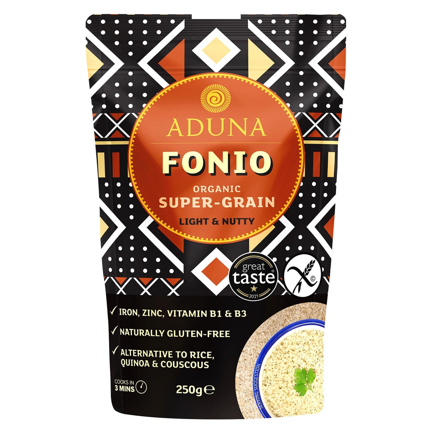 Aduna Organic Fonio Supergrain | Ancient African Wholegrain Rich in Iron, Zinc, B Vitamins & Fibre | Natural Gluten-Free Rice, Quinoa & Couscous Alternative | Porridge, Salads, Stir-Fries & More | 1kg