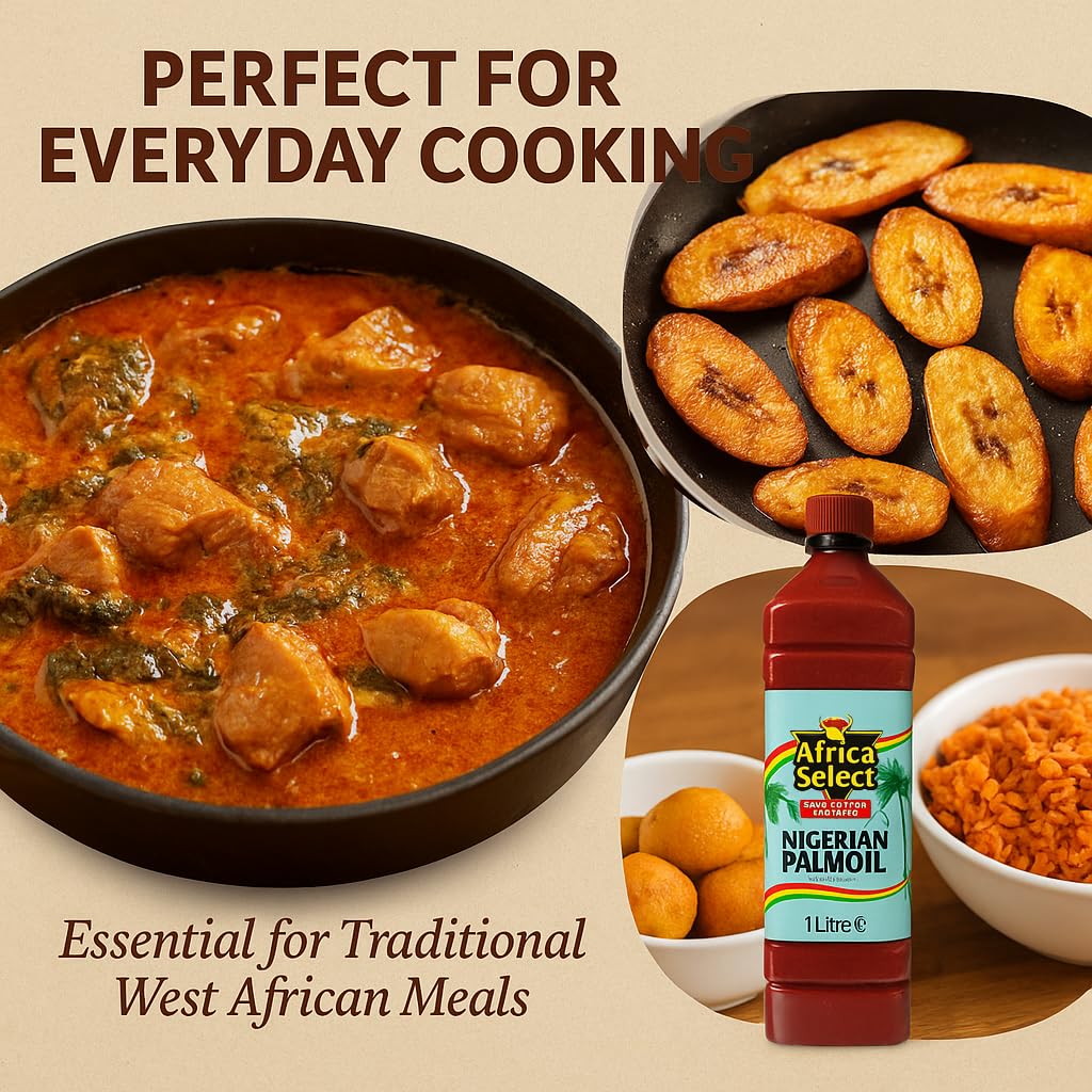 Africa Select Nigerian Palm Oil 1L - Papa’s Choice, No Added Colour, Rich Red Oil for African Recipes