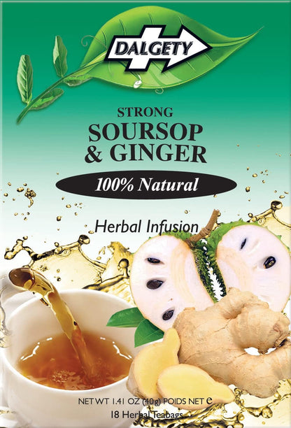 Dalgety Soursop and Ginger Herbal Infusion 6x40g Cartons (6 Pack) 100% Natural, Caffeine Free Tea (Total 108 Teabags) – A Subtle & Enticing Flavour Packed with Unique Health Benefits