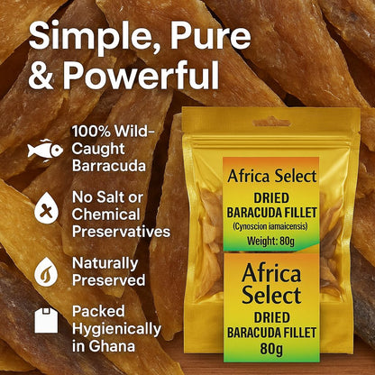 Africa Select 2 pack of Dried Barracuda Fillet 2x 80g | Wild-Caught Fish Snack | Rich in Protein | Traditional African Delicacy 160G