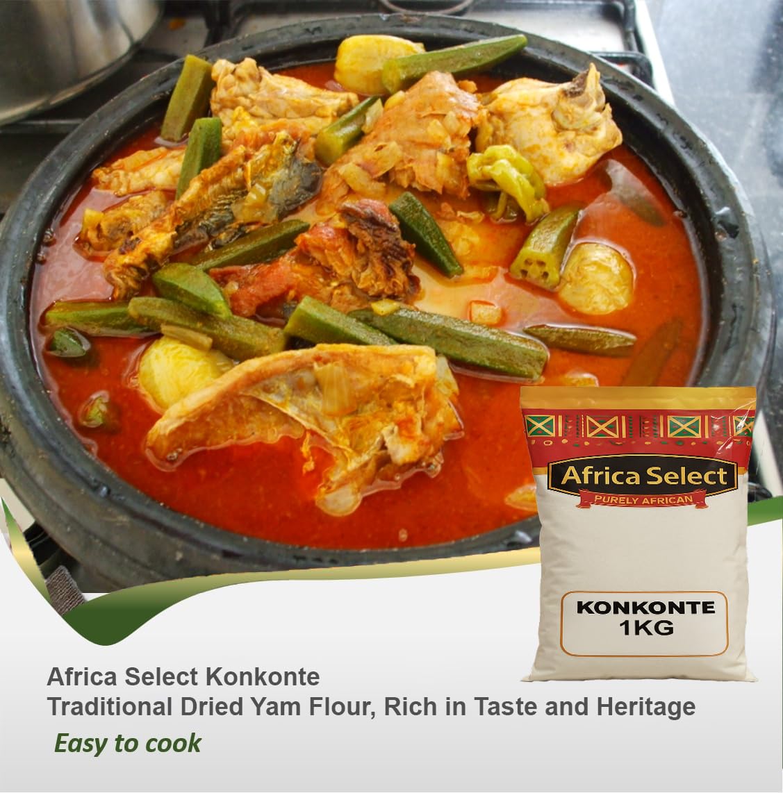 Africa Select Konkonte 2kg | Premium Brown Cassava Flour for Traditional African Cuisine | Family Pack
