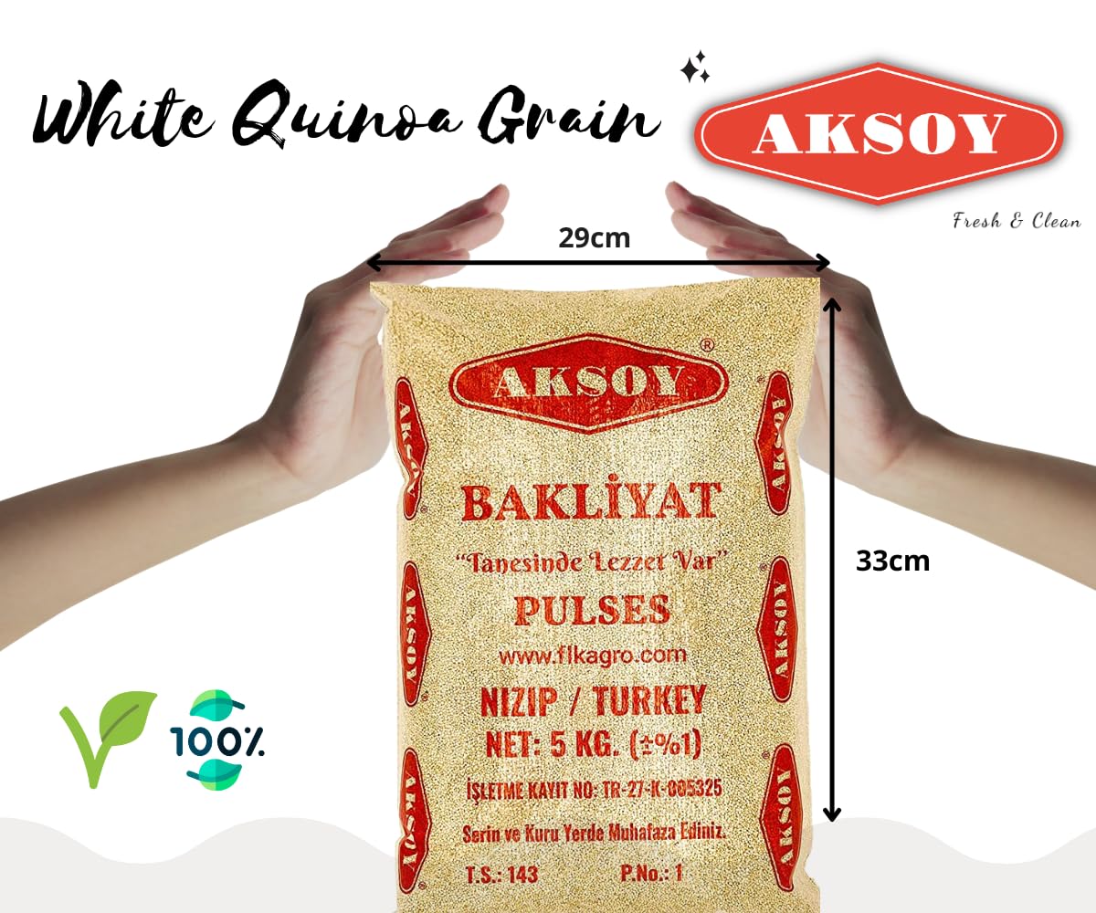 White Quinoa 5KG | Whole Grain Quinoa - Ready to Cook Food for Oats and Seeds Recipes - Nutritious Meal with Essential Vitamins, Protein, and Fiber, Perfect for Salads