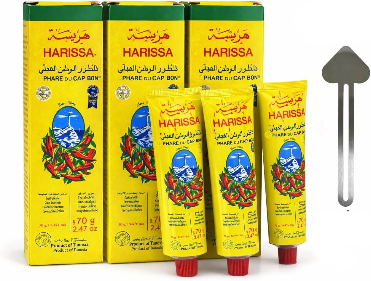 Premium Tunisian Harissa Paste 70g Tube with Stainless Steel Tube Squeezer - Pack of 3