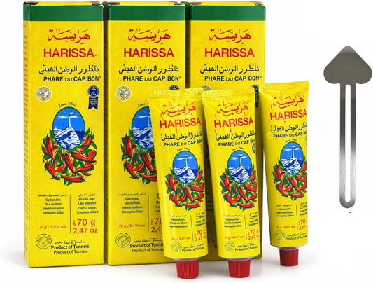 Premium Tunisian Harissa Paste 70g Tube with Stainless Steel Tube Squeezer - Pack of 3