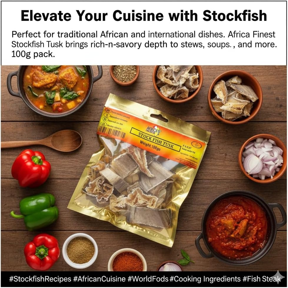Africa Select 200G Stockfish Steak Pack of 2 X 100g - Premium Tusk (Brosme Brosme) Dried Fish Cuts for African Soups & Stews