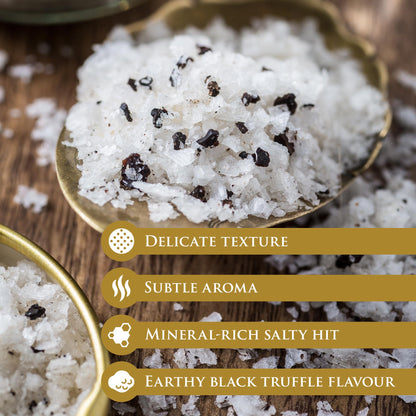 TruffleHunter - Flaked Black Truffle Cornish Sea Salt - Gourmet Food Seasoning & Condiment - 140g