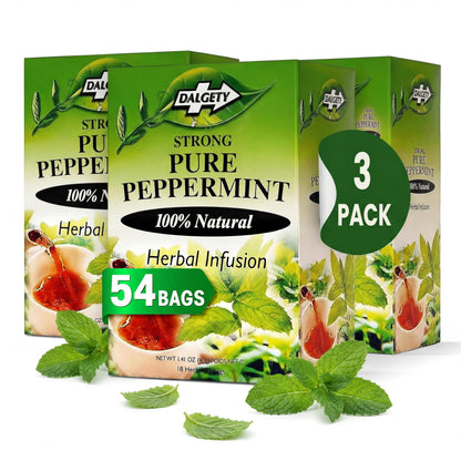 Dalgety Pure Peppermint Tea Bags - All Natural Herbal Infusion Natural Tea, Delicious and Packed with Unique Health Benefits, Caffeine Free (3 Pack - 54 Teabags)