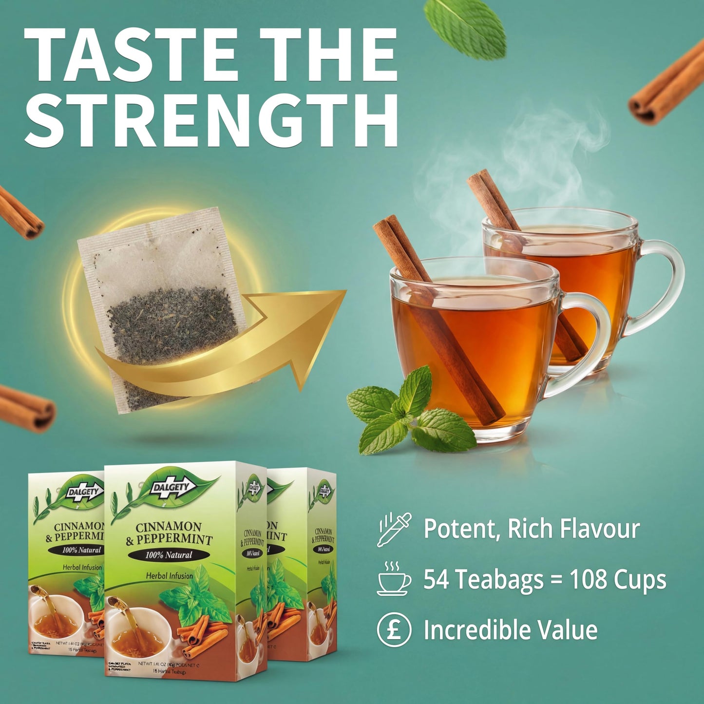 Dalgety Pure Peppermint Tea Bags - All Natural Herbal Infusion Natural Tea, Delicious and Packed with Unique Health Benefits, Caffeine Free (3 Pack - 54 Teabags)