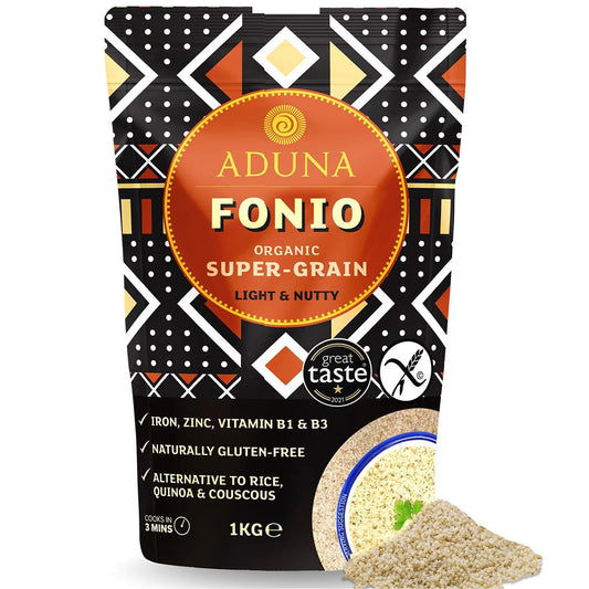 Aduna Organic Fonio Supergrain | Ancient African Wholegrain Rich in Iron, Zinc, B Vitamins & Fibre | Natural Gluten-Free Rice, Quinoa & Couscous Alternative | Porridge, Salads, Stir-Fries & More | 1kg