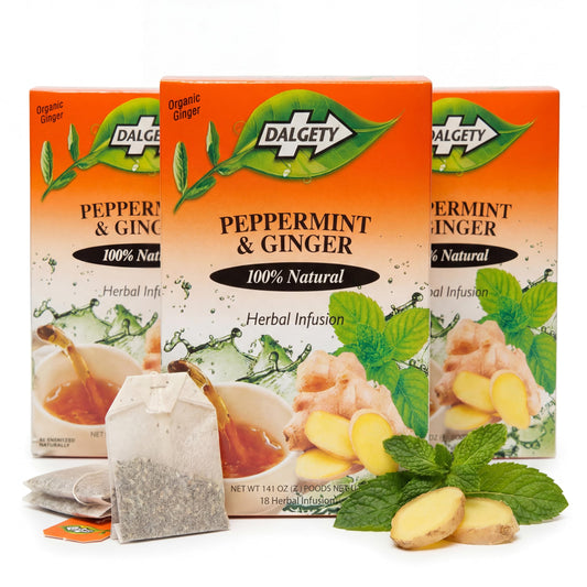 Dalgety Peppermint and Ginger Herbal Infusion 40g Cartons (3 Pack) 100% Natural, Caffeine Free Tea (Total 54 Teabags); Delicious and Packed with Unique Health Benefits