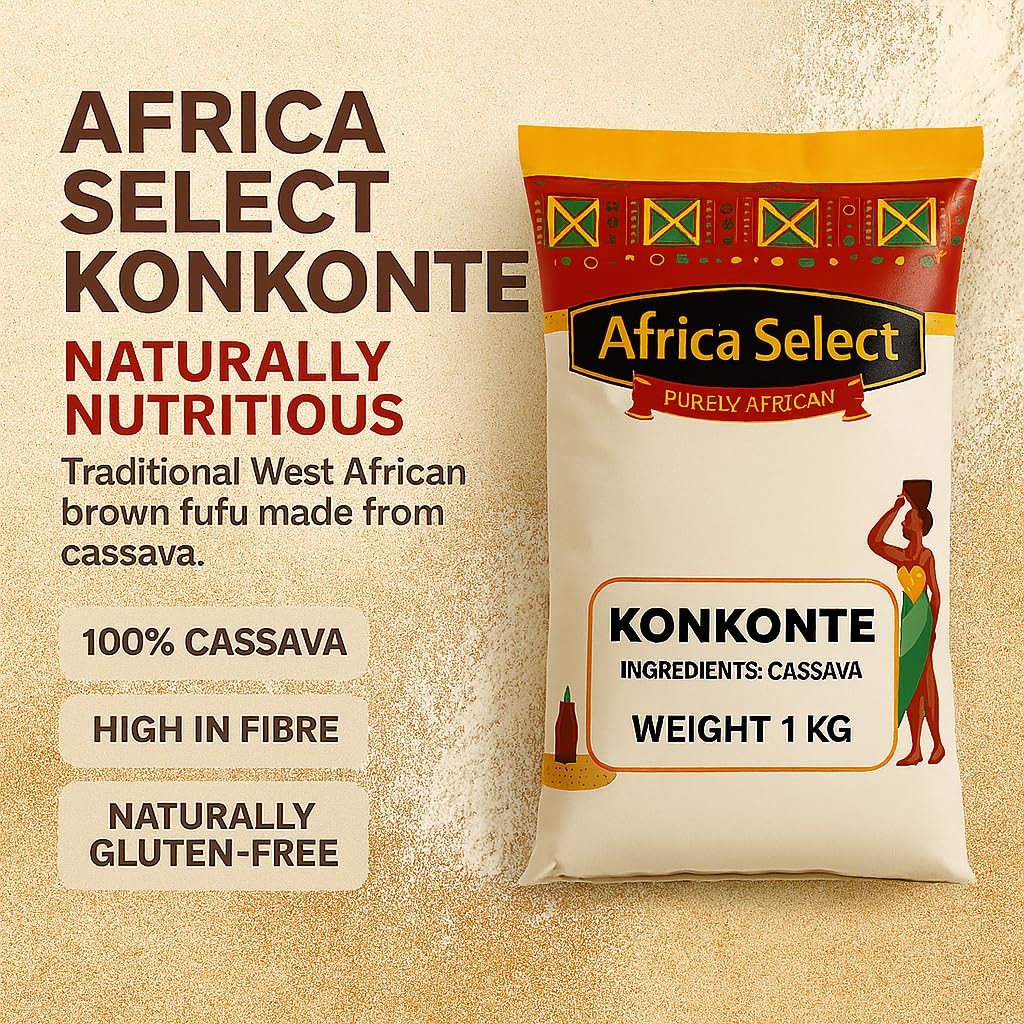Africa Select Konkonte 2kg | Premium Brown Cassava Flour for Traditional African Cuisine | Family Pack