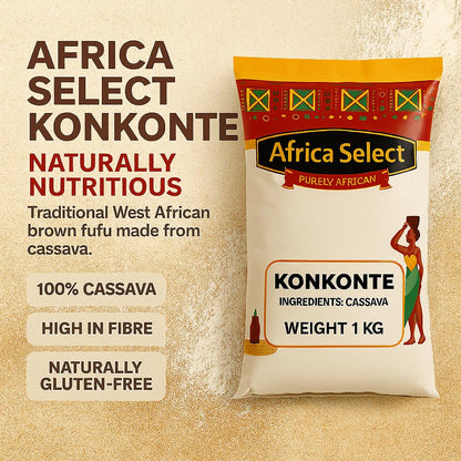 Africa Select Konkonte 2kg | Premium Brown Cassava Flour for Traditional African Cuisine | Family Pack
