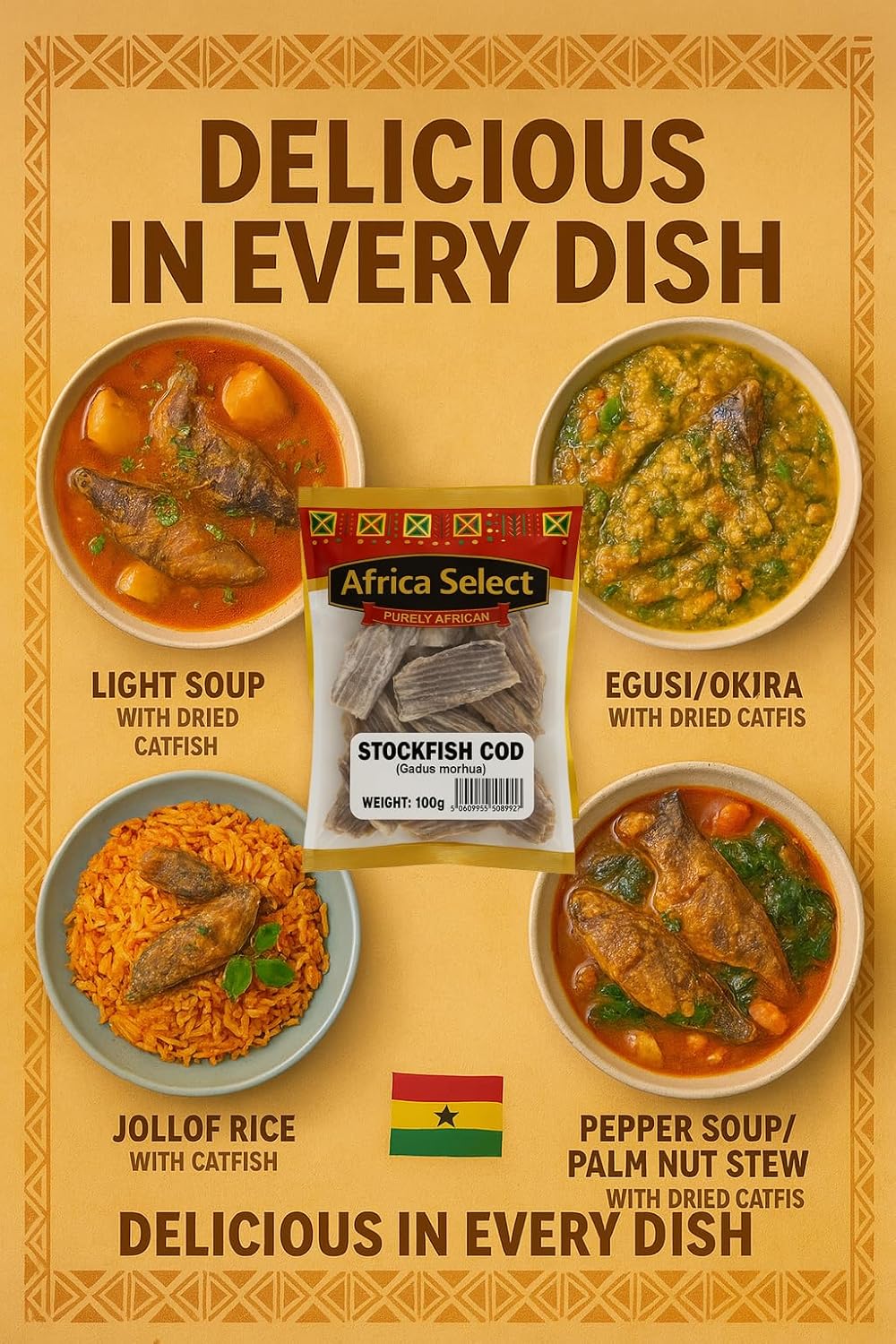 Africa Select Stockfish Cod 3x100g - Traditional Dried Codfish, High Protein for African Cooking 300g