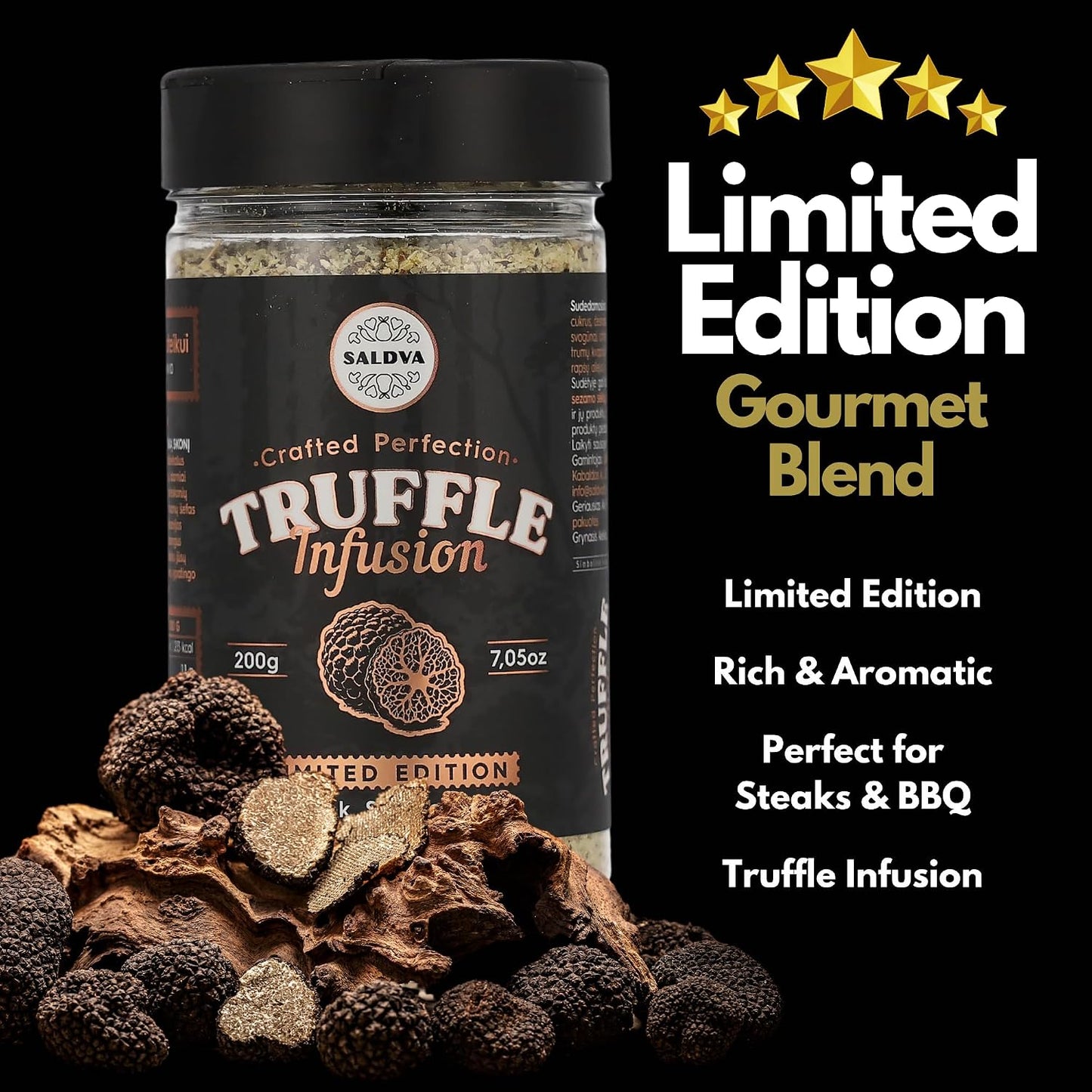 Premium Truffle Steak & BBQ Rub – Limited Edition Gourmet Seasoning – Infused with Truffles for Luxurious Flavour – Unique Blend of Spices - Large Jar (200g)